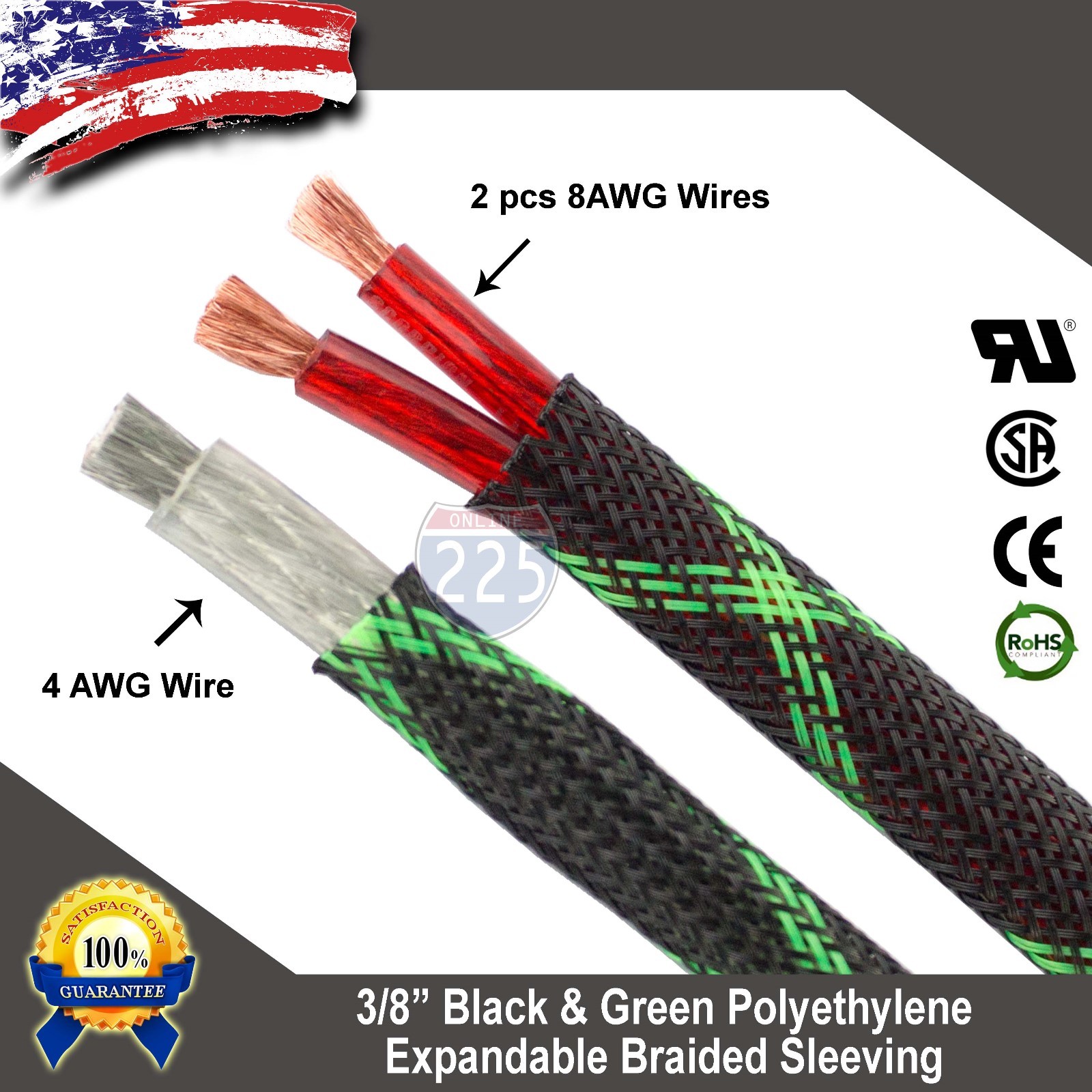 50 FT 3/8″ Black Green Expandable Wire Sleeving Sheathing Braided Loom Tubing US