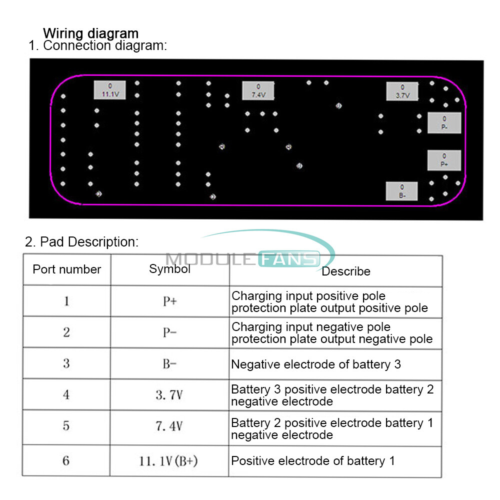 Li-ion 18650 Battery Charging Protection Board 3S of 10.8V 11.1V 12.6V