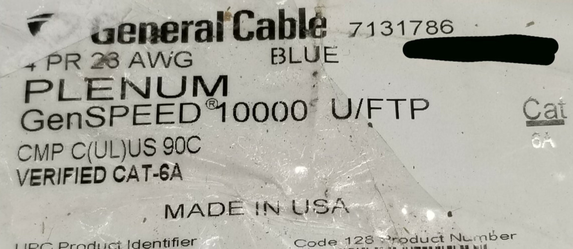 General Cable 7131786 23/4P GenSPEED 10,000 Cat6A U/FTP STP 10G Plenum Blue/50ft