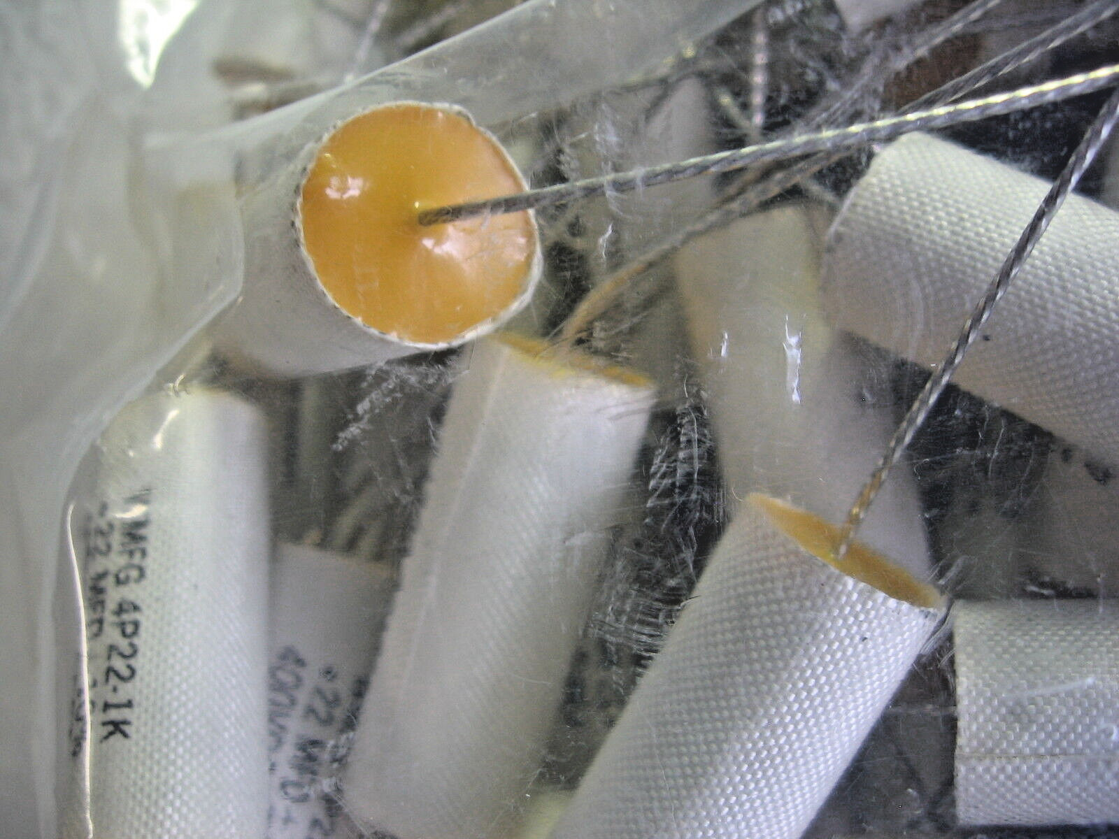 6) Cornell Dubilier WMFG 4P22-1K Axial Polyester Film Capacitors .22uF 400vdc