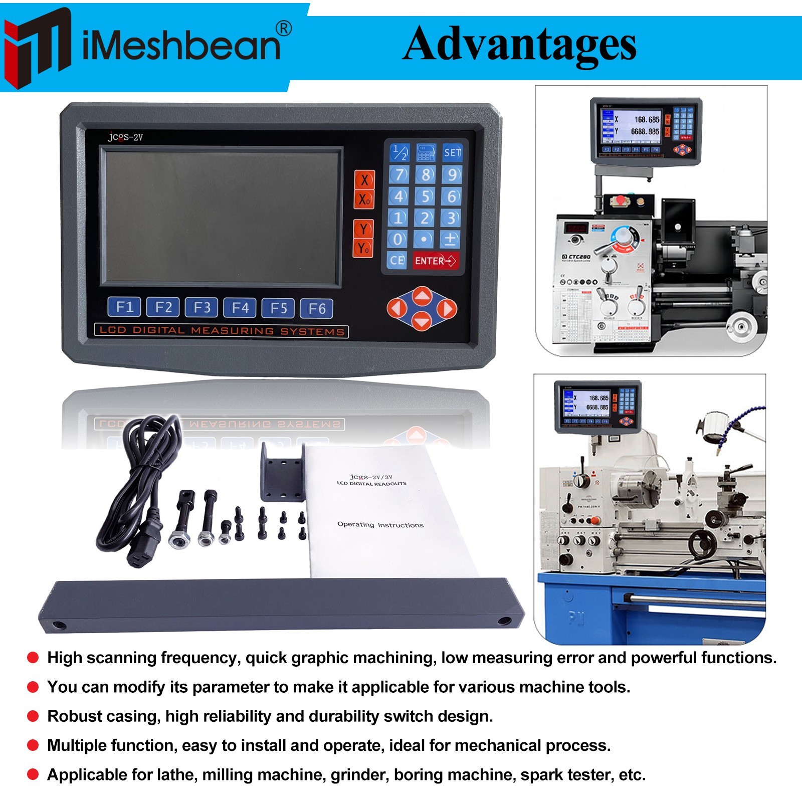 LCD DRO 1/5/10um Linear Scale Digital Readout 2/3 Axis for Bridgeport Mill Lathe