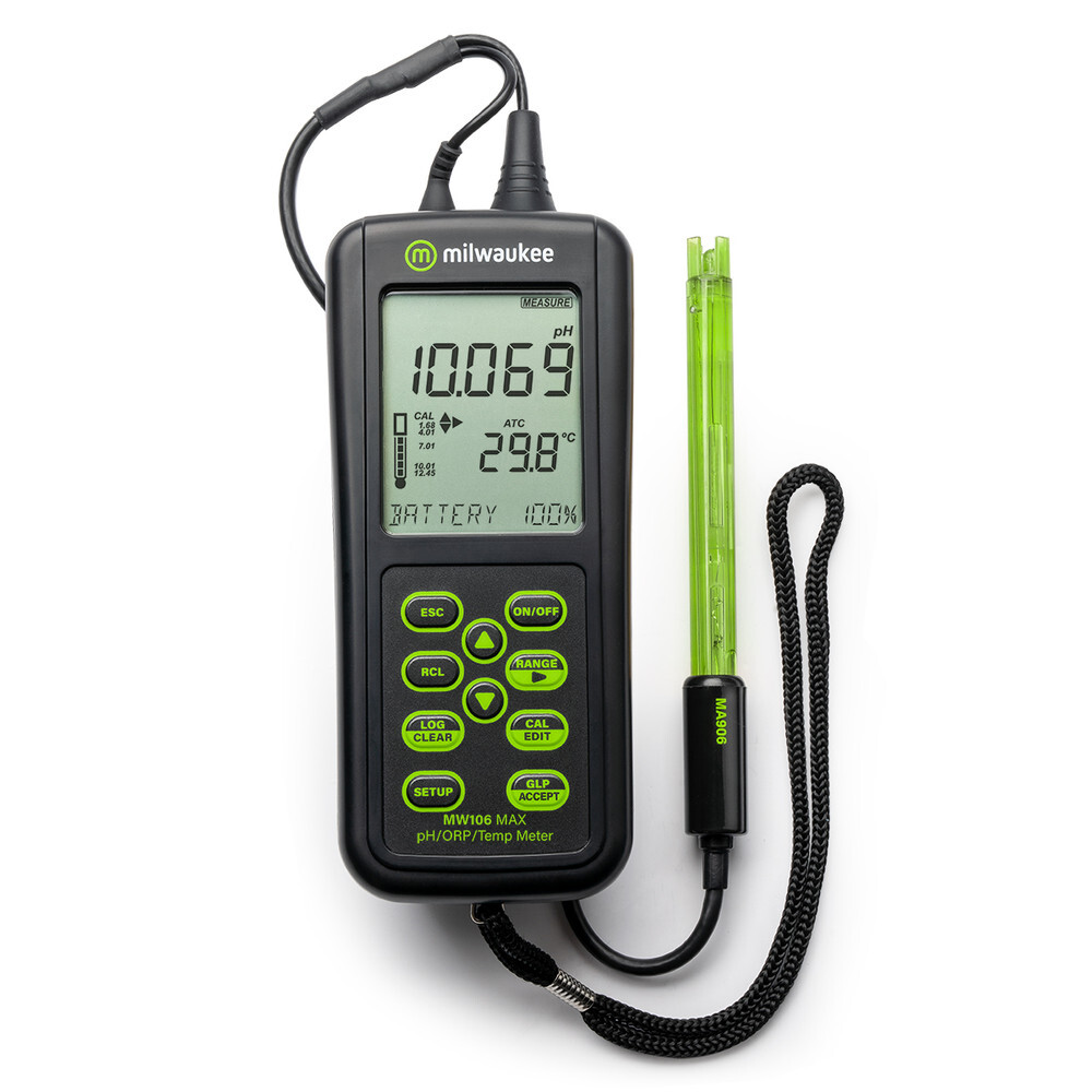 Milwaukee MW106 MAX Waterproof pH/ORP/Temp Logging Portable Meter for Brewers,
