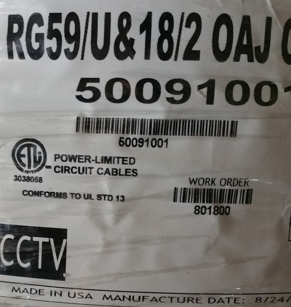 Southwire Genesis 5009 RG59/U + 18/2C Premium Siamese CCTV Camera Cable Wh/100ft