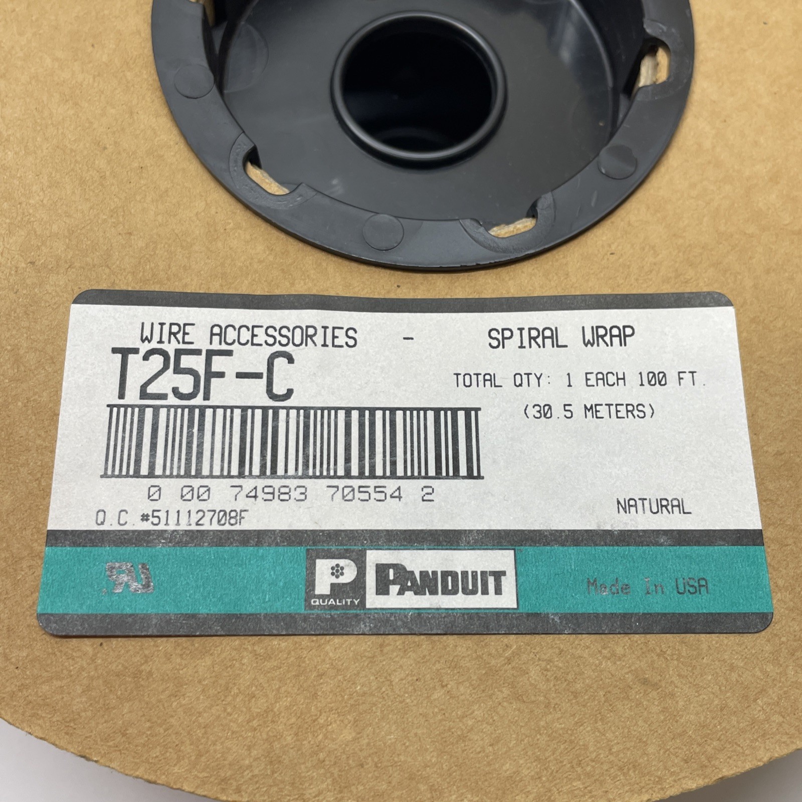 Panduit T25F-C, 0.25″ OD x 100′ L, 3/16 to 2″ Bundle Diameter, Spiral Wrap 30.5m
