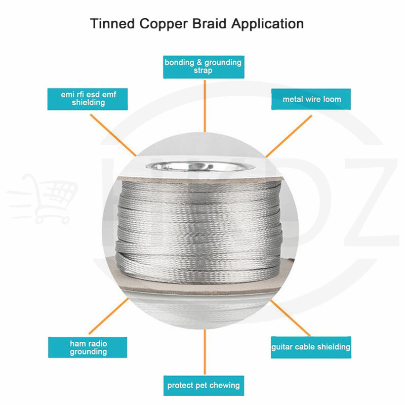 Flat Shield Braided Ground Strap Grounding Tinned Copper Braid Width 4mm – 70mm