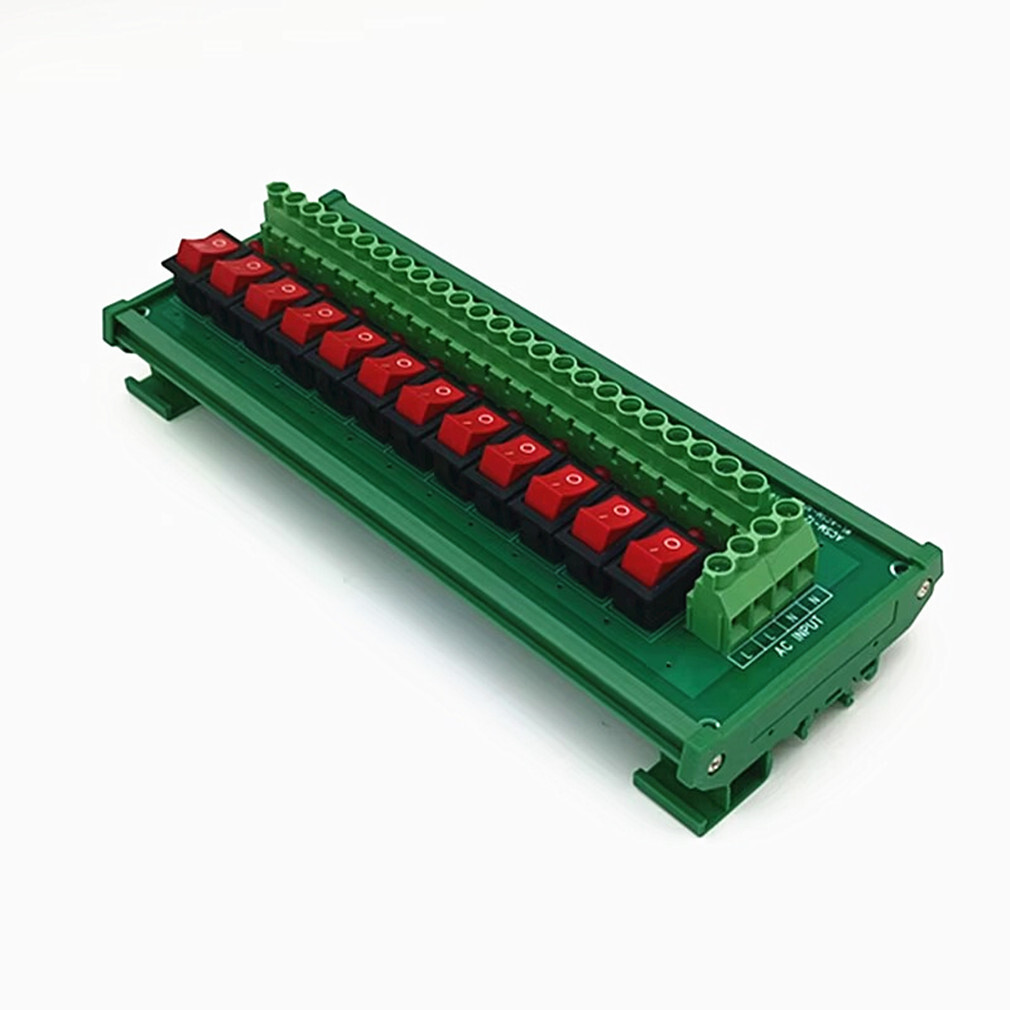 DIN Rail Mount 12 Channel Rocker Switch Power Distribution Strip Module