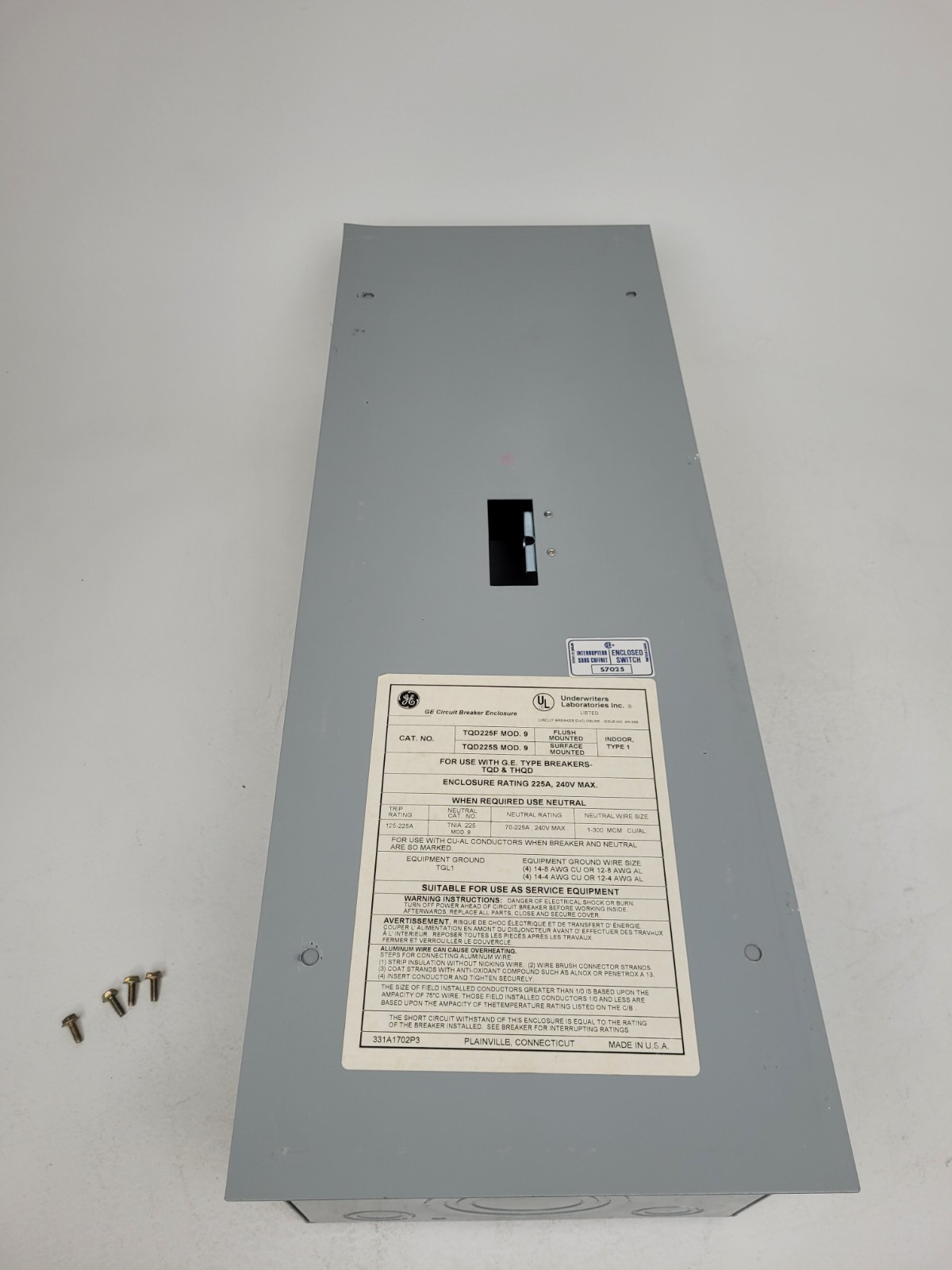 TQD225S / TQD225F GE 225A 240V Blank Enclosure for TQD Breaker -Next Day Option