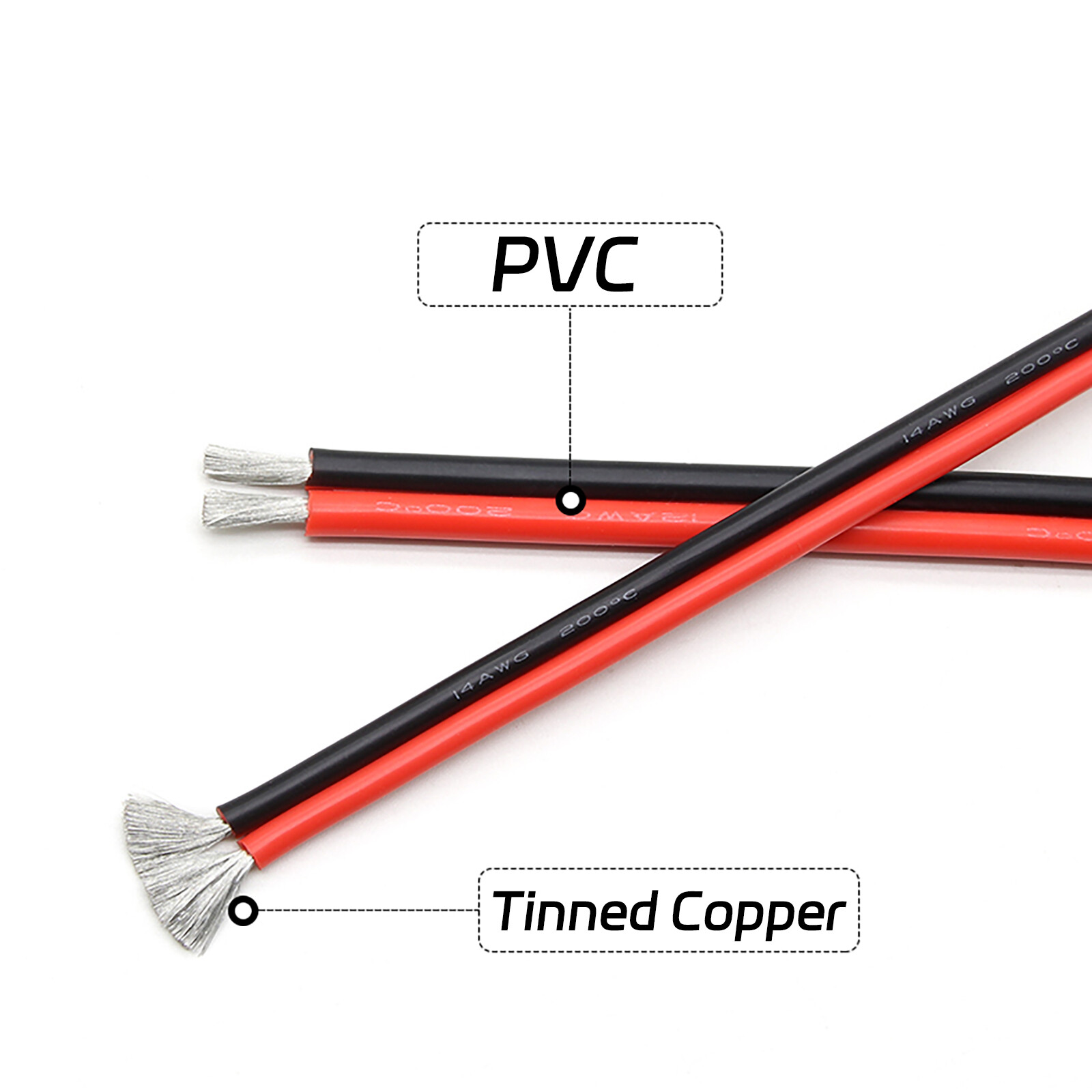 Twin Core PVC-Insulated Flexible Cables, 16-30 AWG Tinned Copper Wires