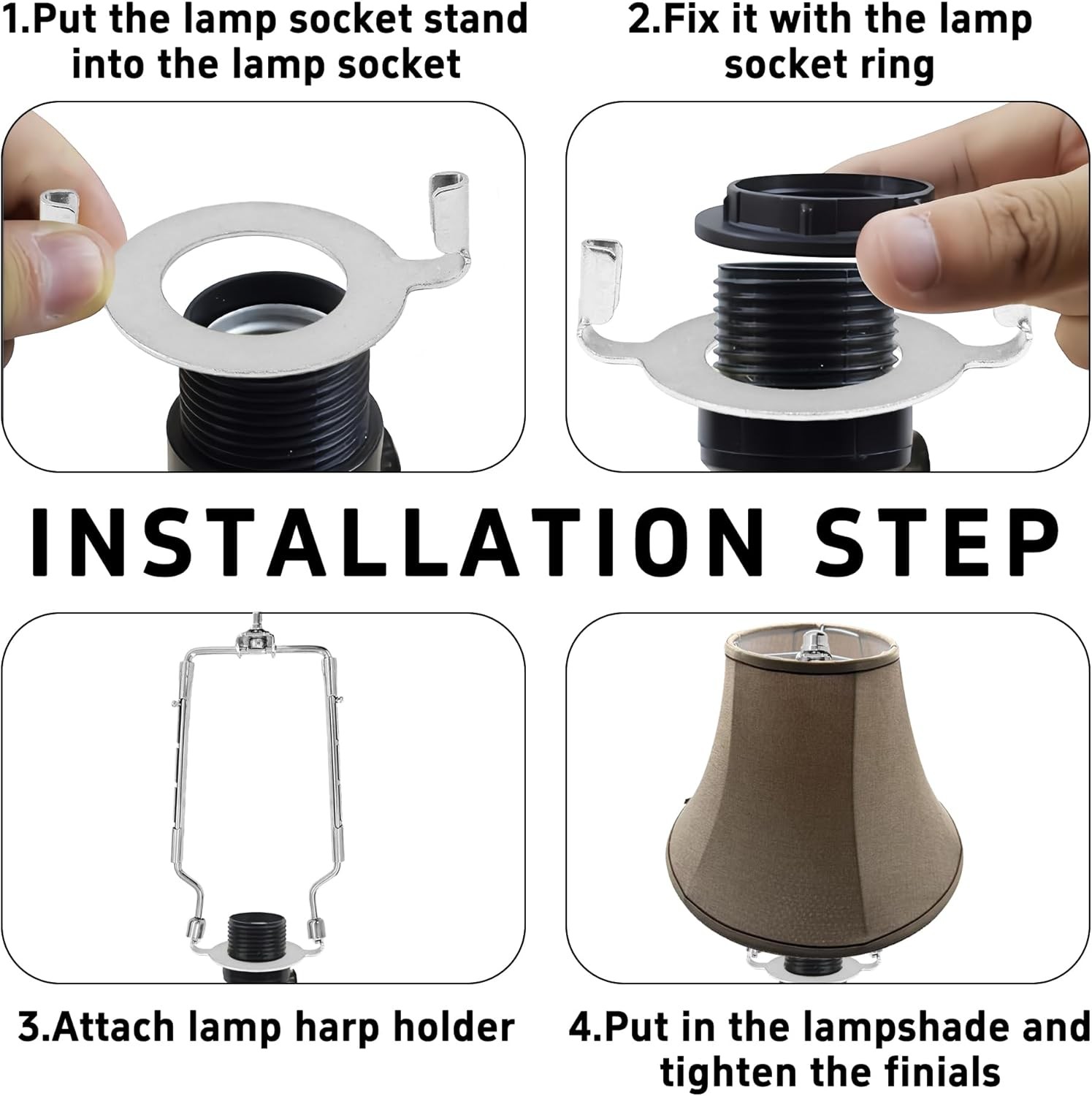 Lamp Shade Harp Kit 7 8 9 10 Inch Adjustable Holder E26 E27 UNO Fitter Hardware