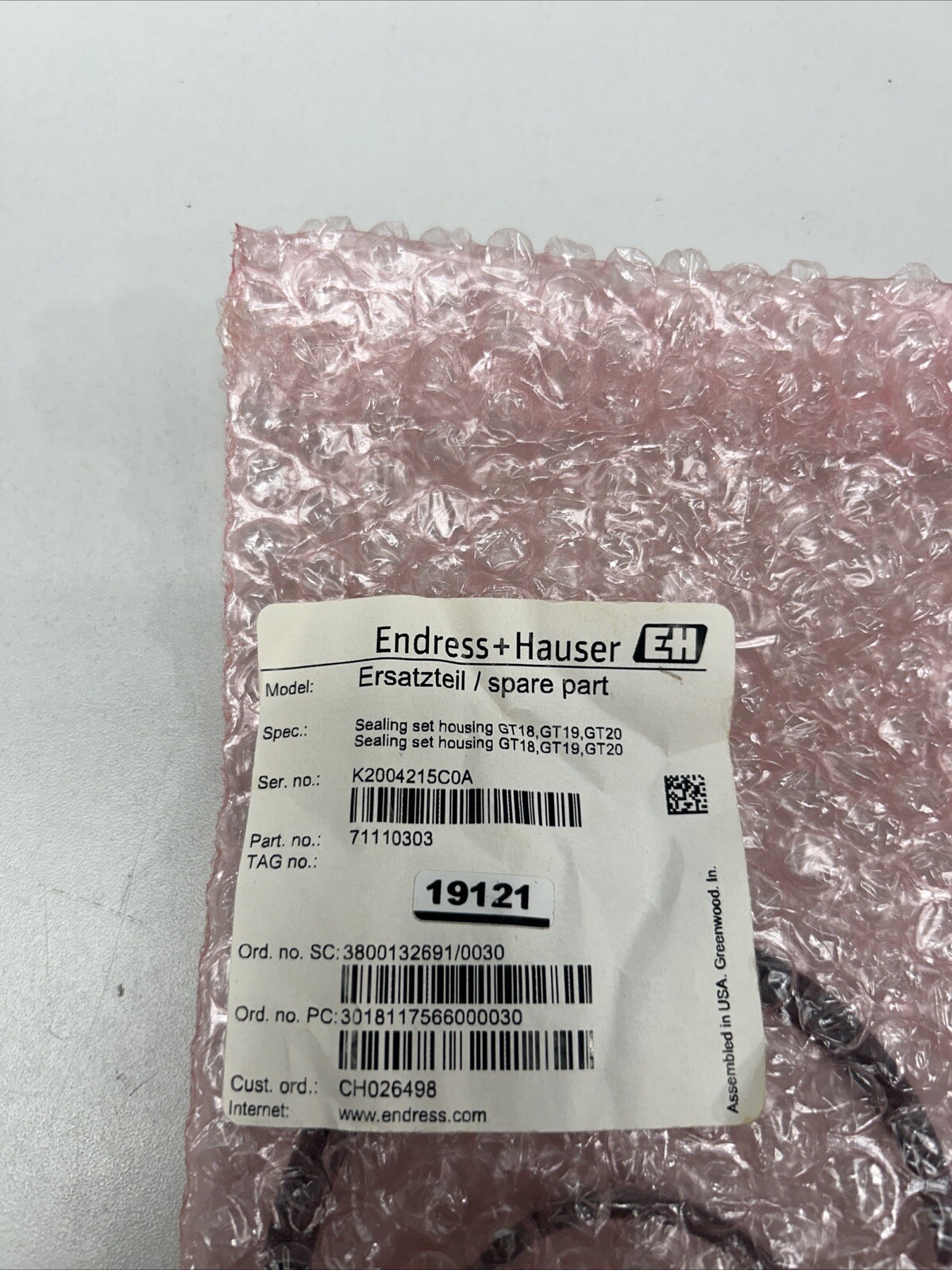 Endress + Hauser 71110303 Sealing Set Housing GT18, GT19, GT20