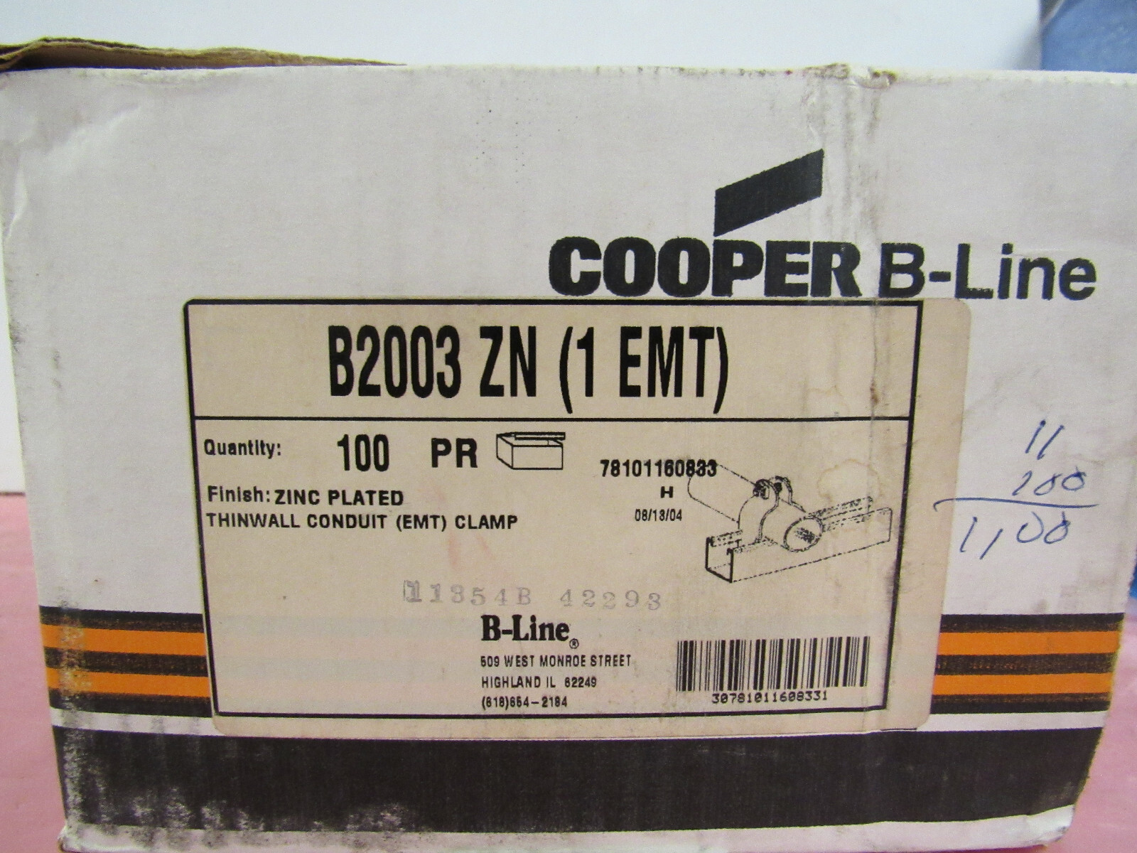 B-LINE B2003-ZN 1″ EMT STEEL CONDUIT PIPE CLAMPS FOR UNISTRUT CHANNEL(LOT OF 50)