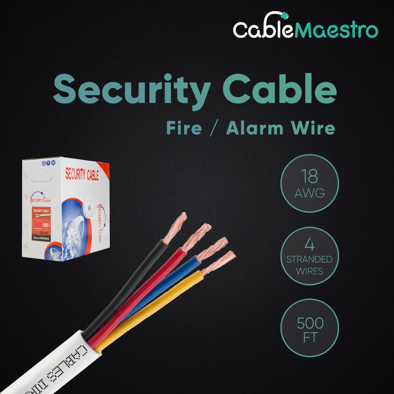 500FT Security / Fire Wire Alarm Burglar 18/4 AWG Cable Stranded Cable White