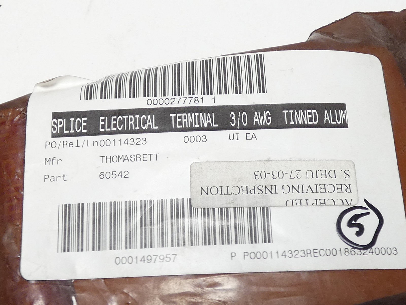 *Lot of 5* Thomas & Betts 60542 2-Way Compression Splice Connector 3/0 AWG AL…