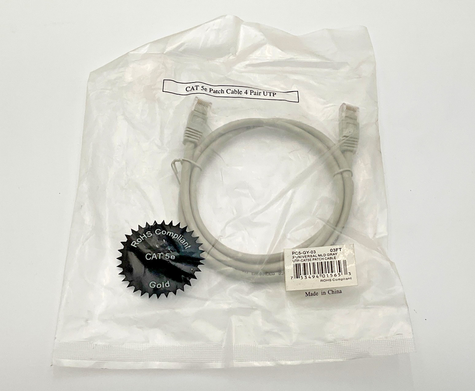 JDI PC5-GY-03 Patch Cable 3 Ft Universal MLD Gray UTP-CAT5E New (TSC)