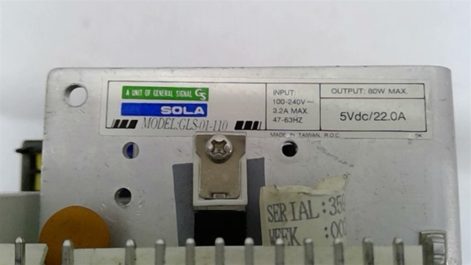 SOLA GLS01-100 Power Supply Input-100-200V 3.2A 47-63HZ Output 5VDC/22.0A