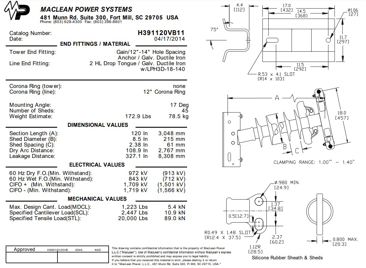 Polymer Horizontal line post Insulator H391120VB11 120″ Long