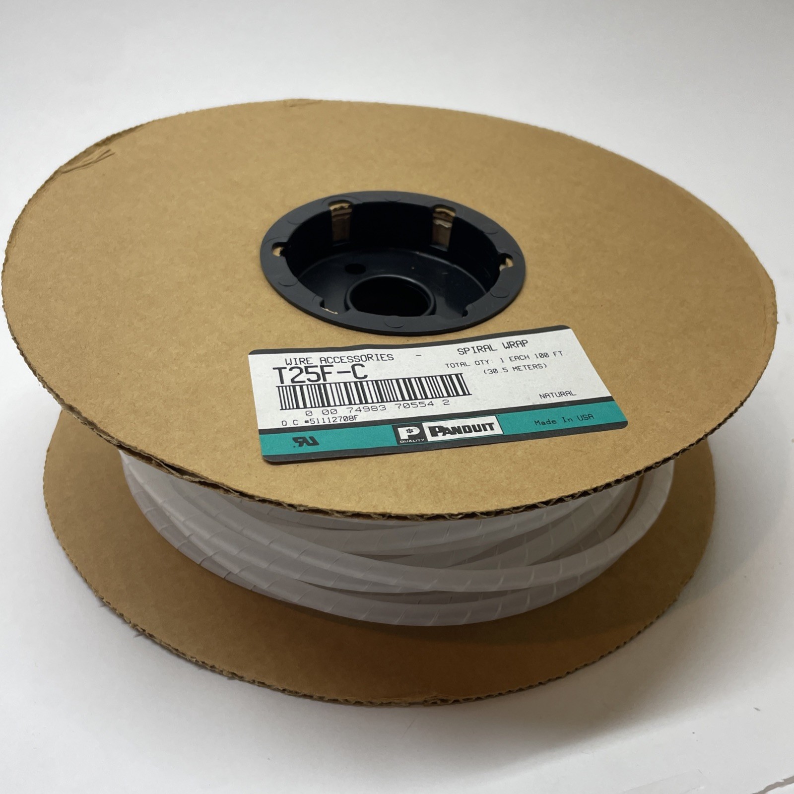 Panduit T25F-C, 0.25″ OD x 100′ L, 3/16 to 2″ Bundle Diameter, Spiral Wrap 30.5m