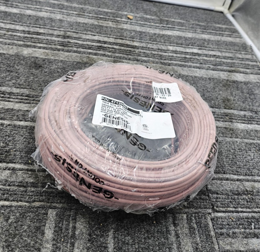 Genesis 47120907 18/4 Solid Thermostat Wire 250ft Solid Copper Cable Brown