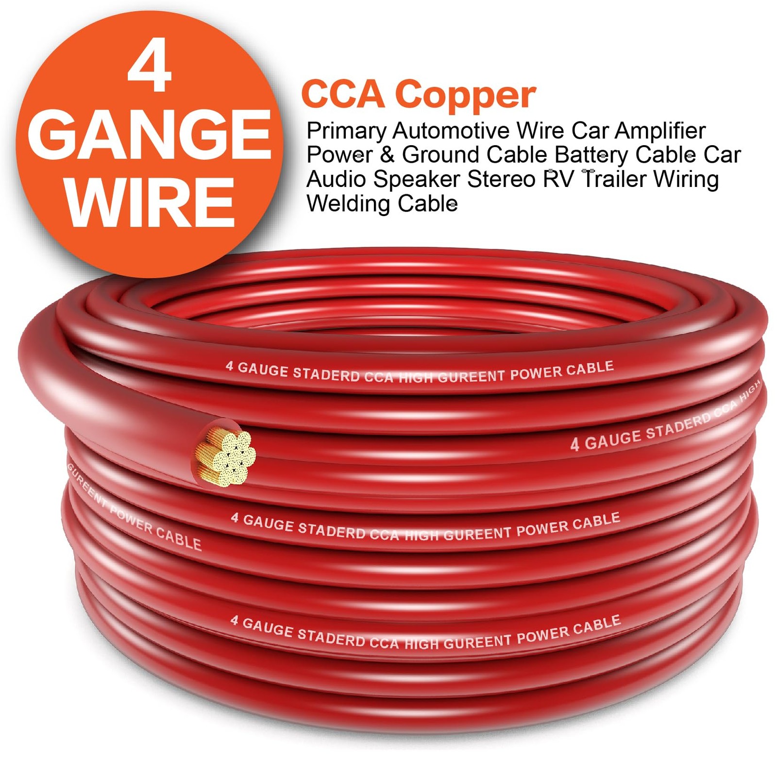 4 Gauge Wire (25ft Each – Red/Black) Copper Clad Aluminum CCA – 4 Gauge, 50FT