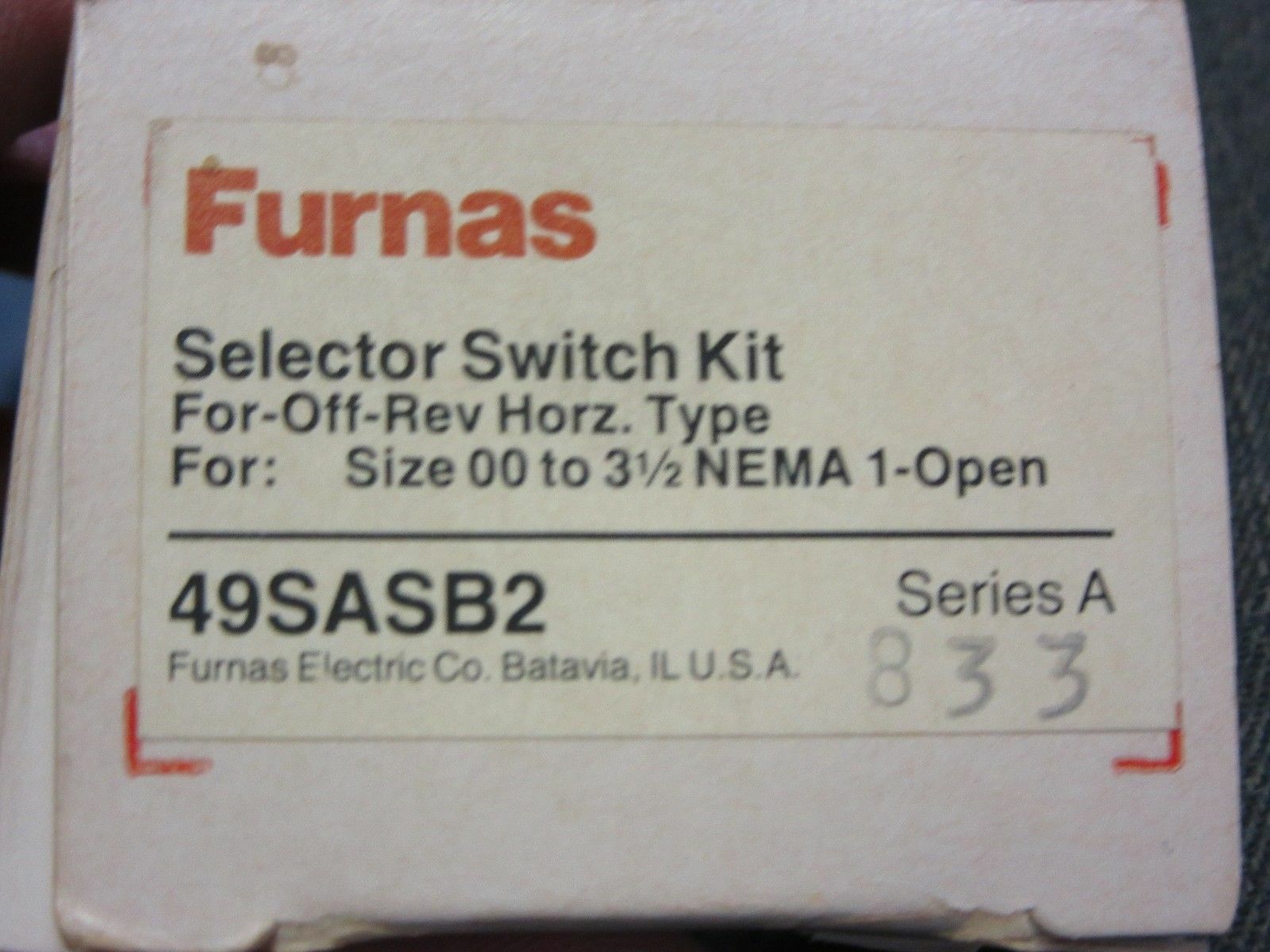 FURNAS 49SASB2 SELECTOR SWITCH “FOR-OFF-REV 1 year warranty
