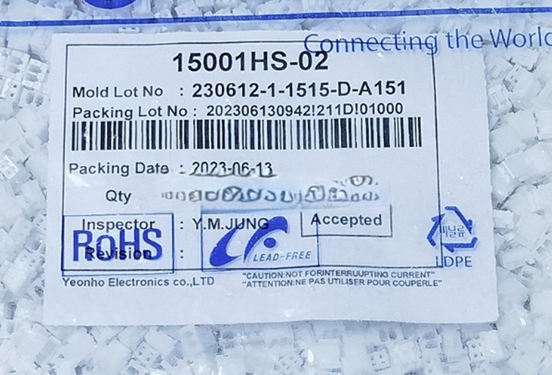 1package 1000-count Connector 15001HS-02 1.5mm pitch 2-pin plastic housing