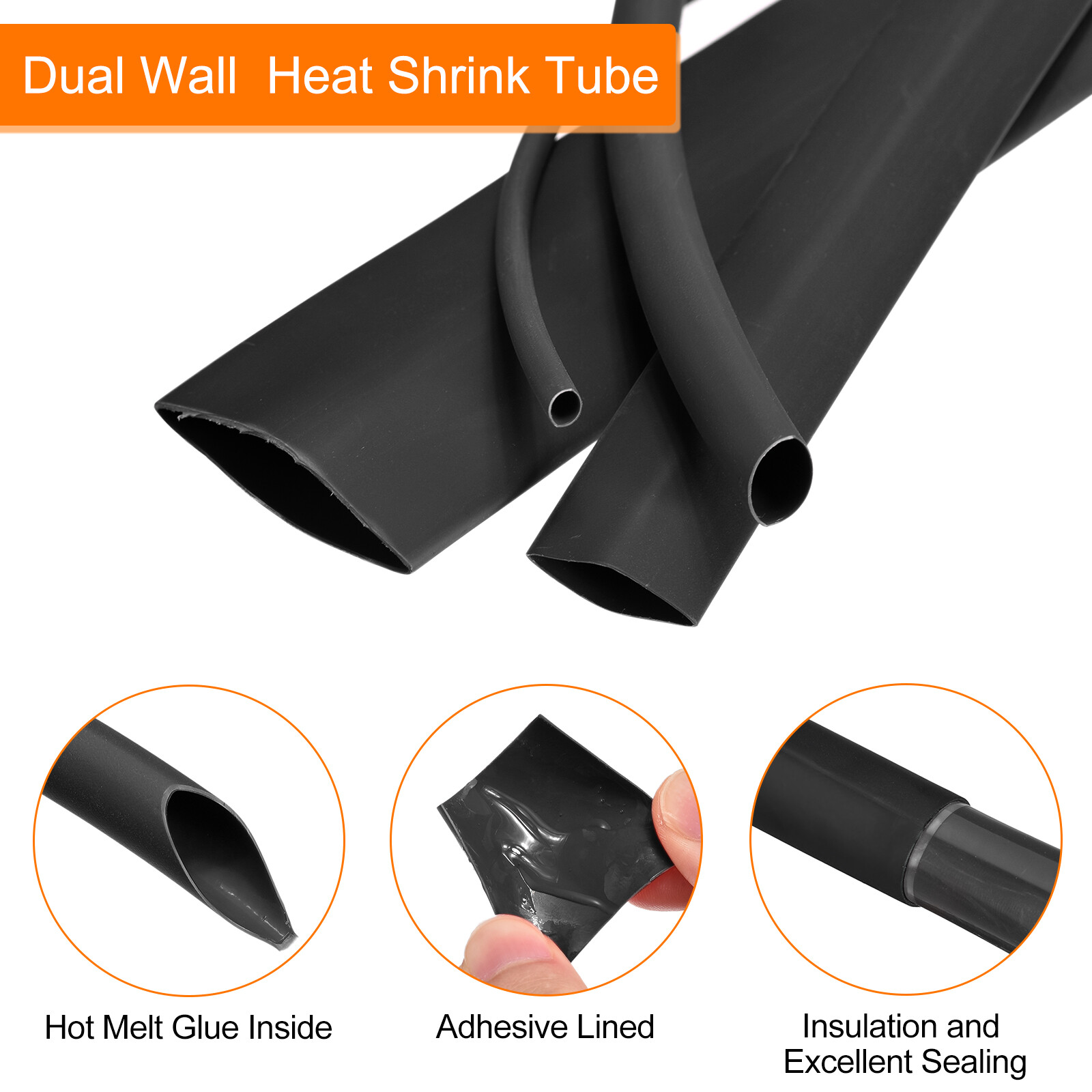 Heat Shrink Tubing 3:1 Ratio 1/8 Inch Dia 50ft Adhesive Lined Dual Wall Black
