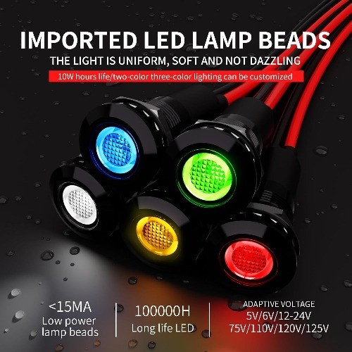 2PCS 12mm 1/2 Inch Yellow LED Indicator Light