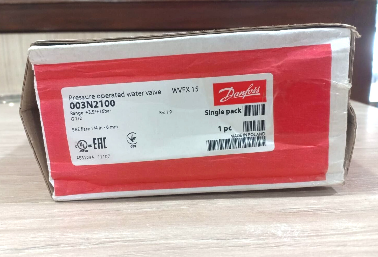 1PC- Danfoss 003N2100 Pressure operated water valve, WVFX 15,3.50- Brand New