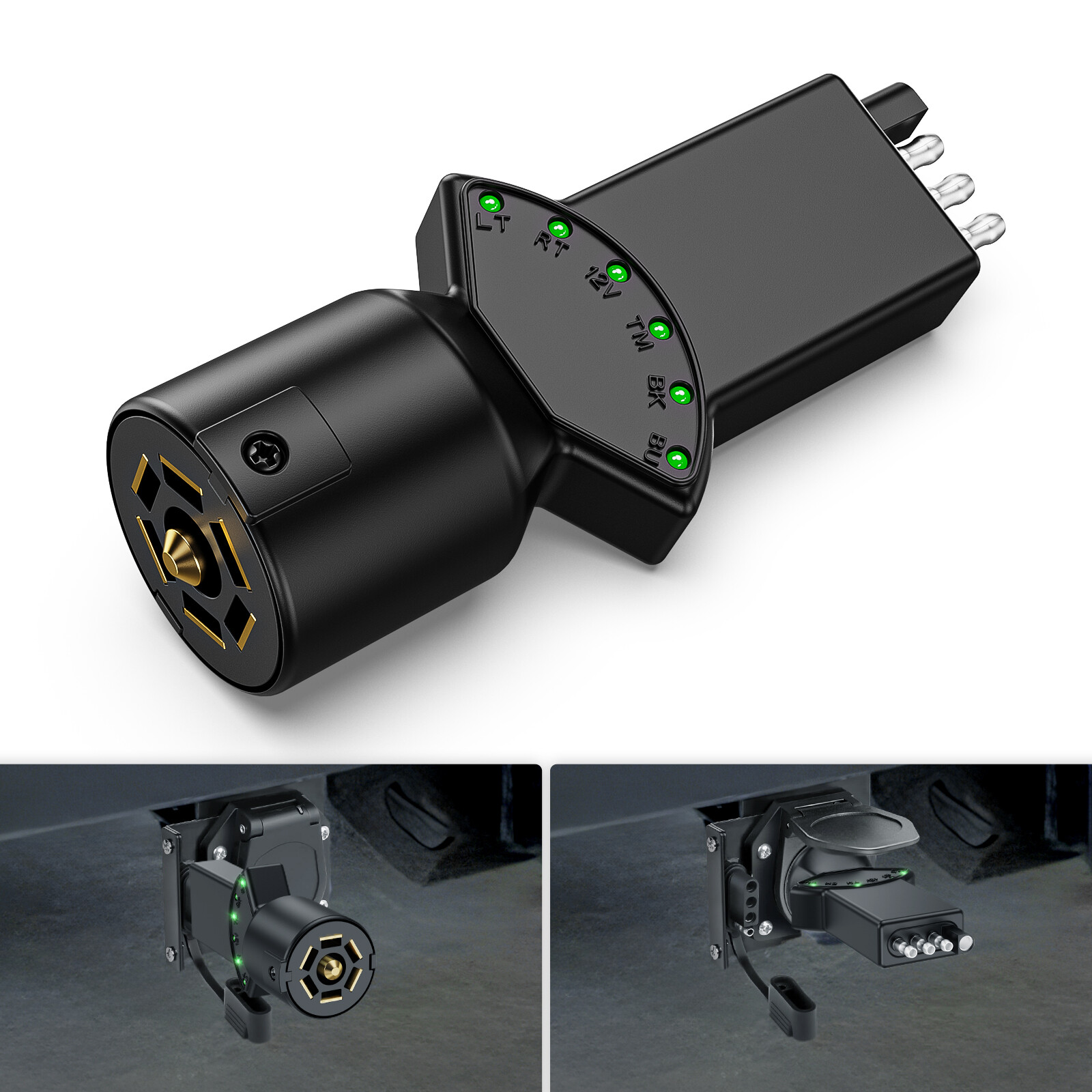 Truck Trailer 7 Blade 4 Pin Vehicle Plug Tester Wire Light Brake Towing Fuse LED