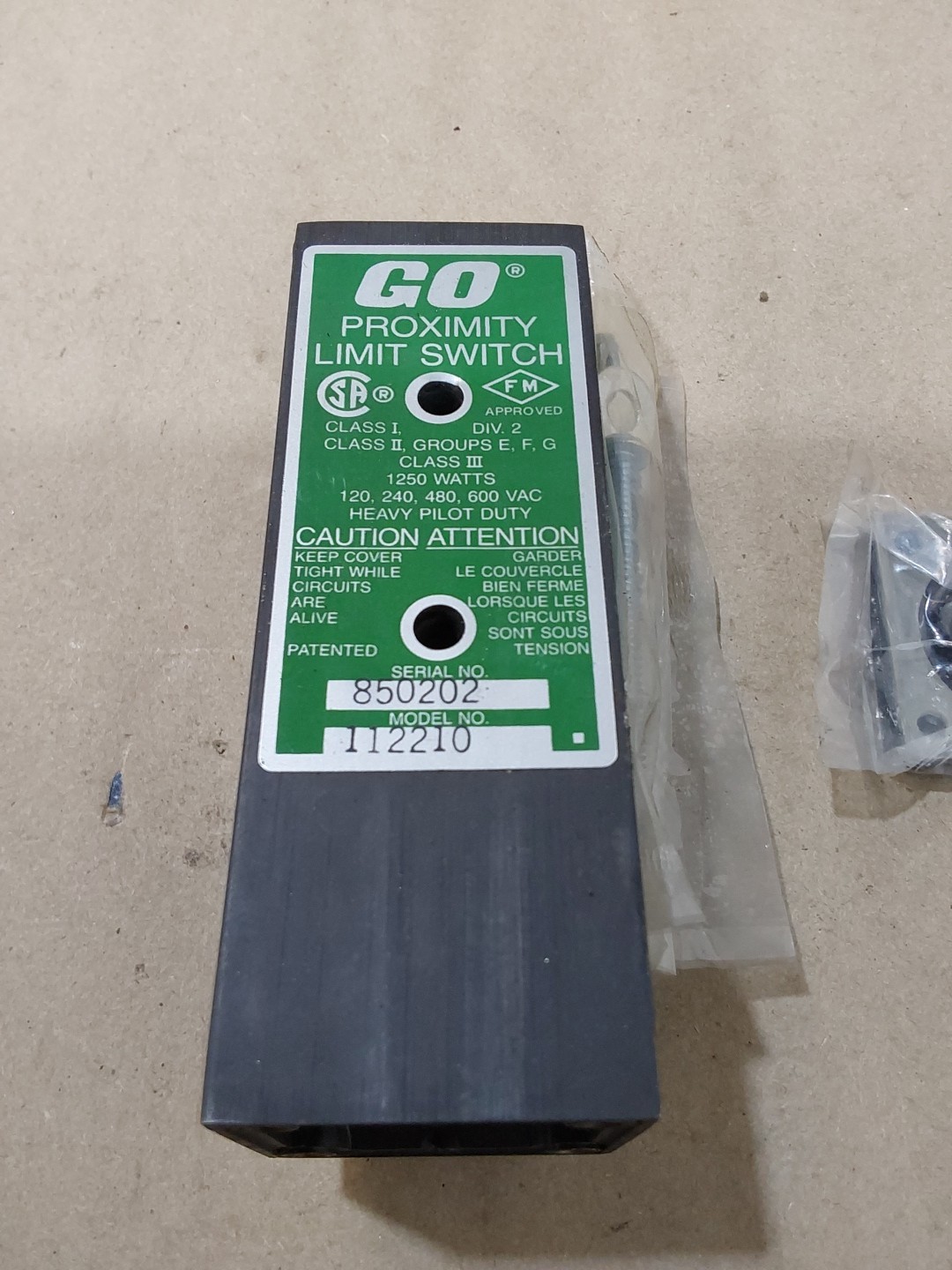 GO PROXIMITY SWITCH, 112210, 1250 WATTS, HEAVY PILOT DUTY
