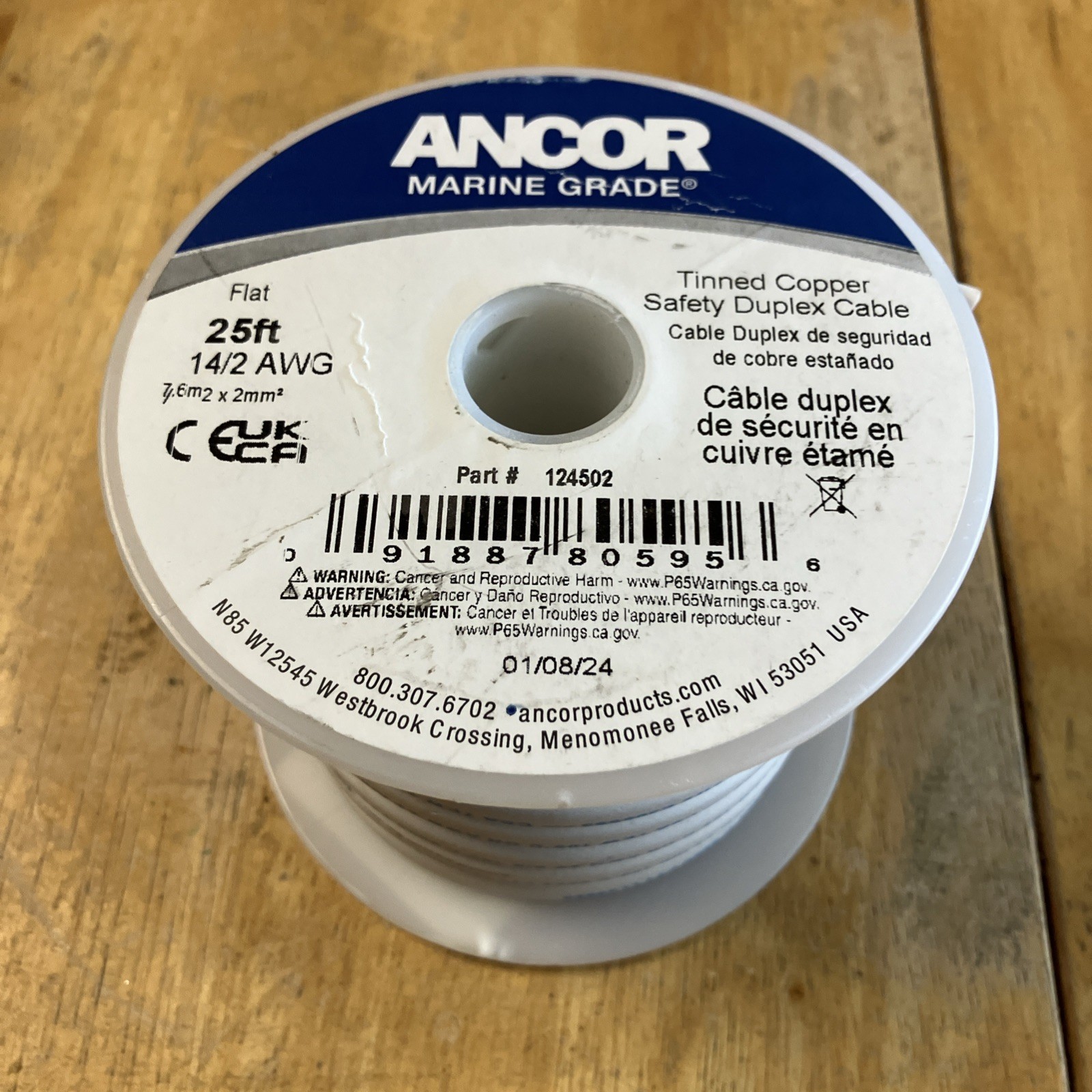 Ancor 112702 Marine Tinned Copper Battery Cable White, 25-Feet)