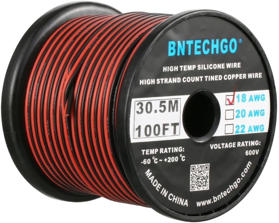 18 Gauge Flexible 2 Conductor Parallel Silicone Wire Spool Red Black High Res…