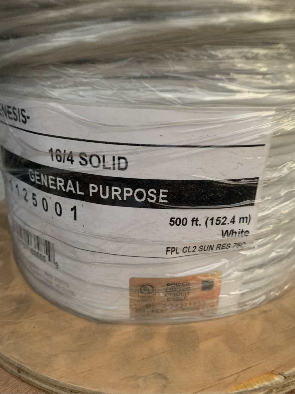 Honeywell Genesis 16/4 Solid Riser 500’ Wire White 41125001 Cable NEW ROLL