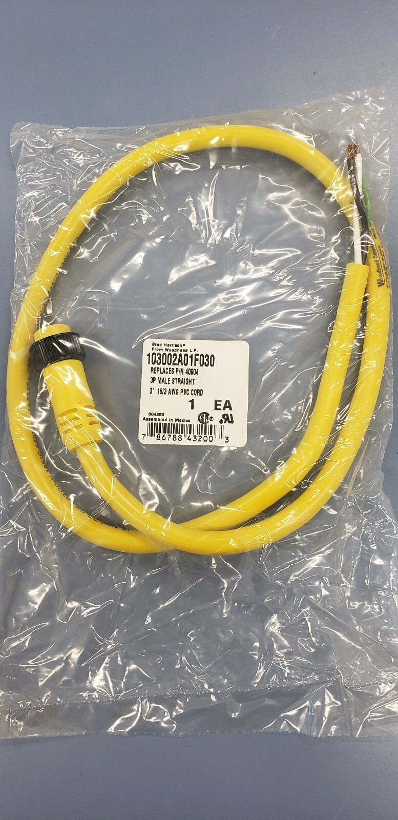 103000A01F030 Brad Connectivity / Molex 1300060529 Female 3′, 16/3 PVC SHIPS FRE