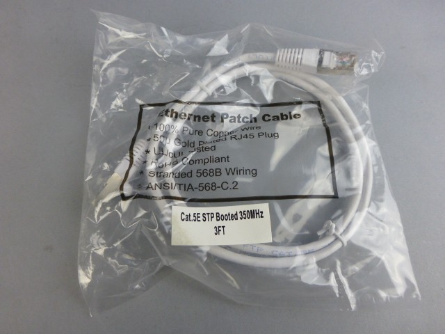 *Lot of 8* CAT 5E 3ft STP Booted 350 MHz Patch Cable (White) – NEW Surplus!