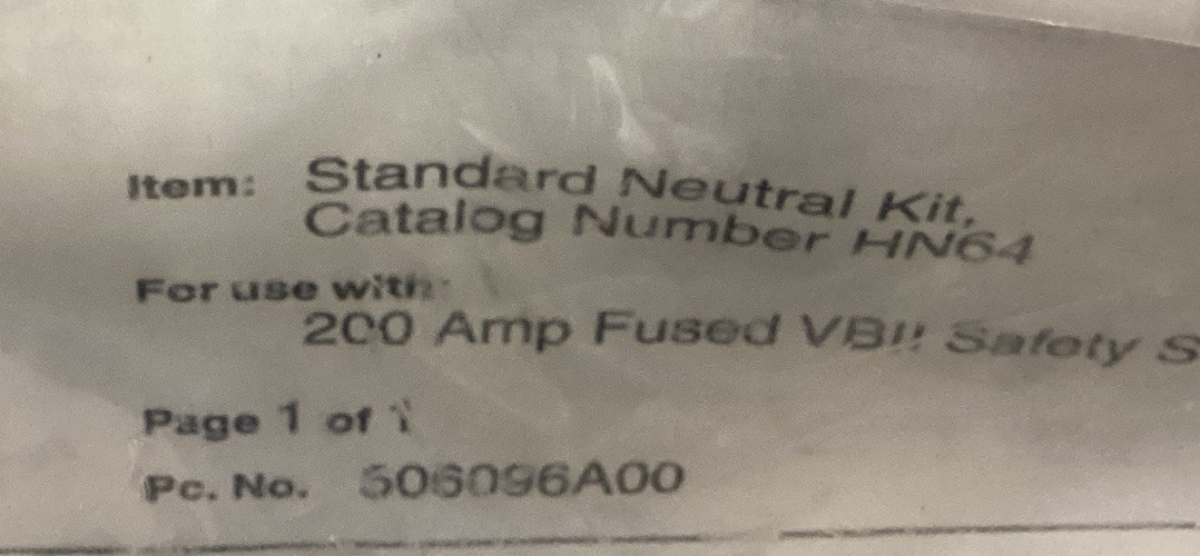 HN64 Siemens 200A Neutral Kit -New Open Box.