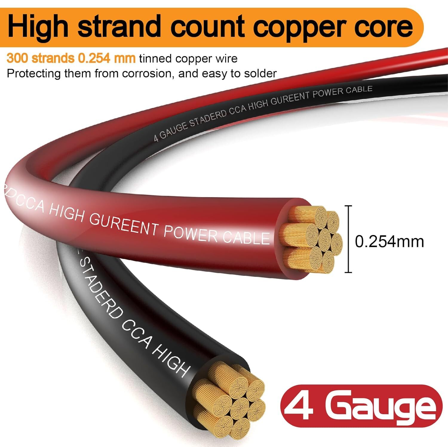 4 Gauge Wire (25ft Each- Black/Red) Copper With 100A ANL Fuse Holder, [MIXED]