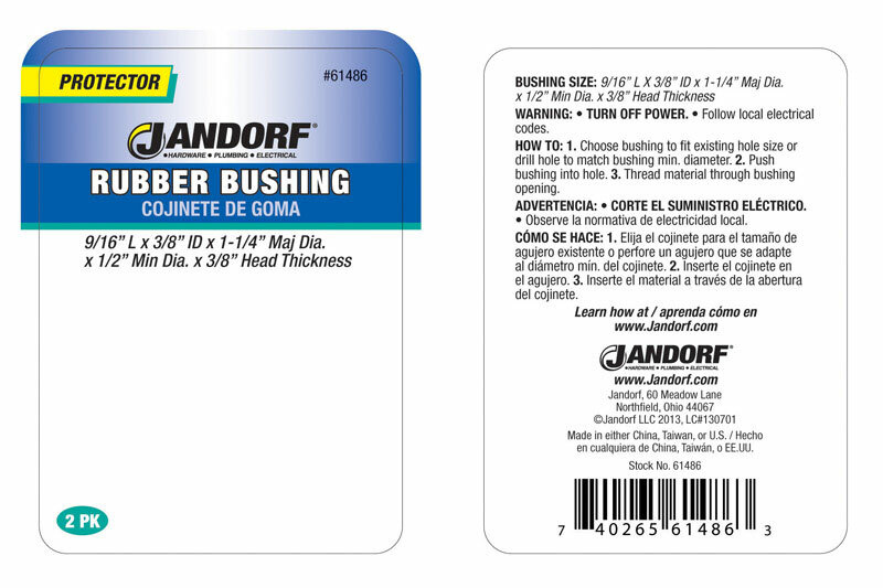 Jandorf Protector RUBBER BUSHING 2pk 9/16″L 0.5 Dia. Hole Isolate Insulate 61486