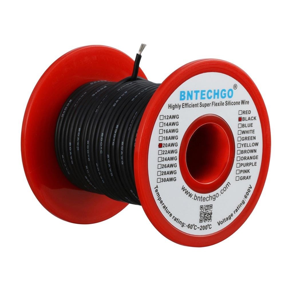 20 Gauge Silicone Wire Spool Black 100 feet Ultra Flexible High Temp 200 deg…