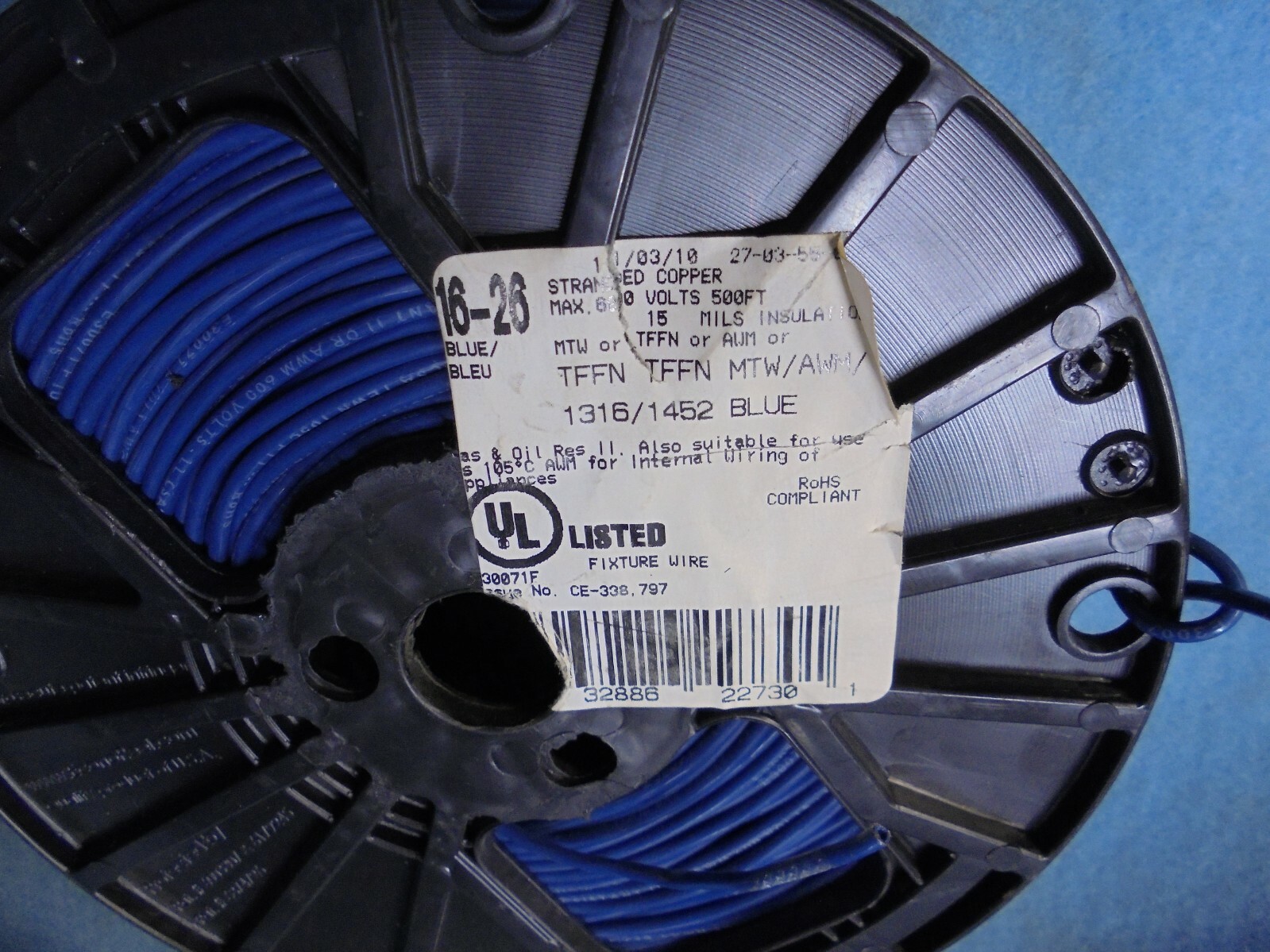 UNBRANDED FIXTURE WIRE TFFN 1316/1452 16 AWG 600V LENGTH: 400 FEET BLUE