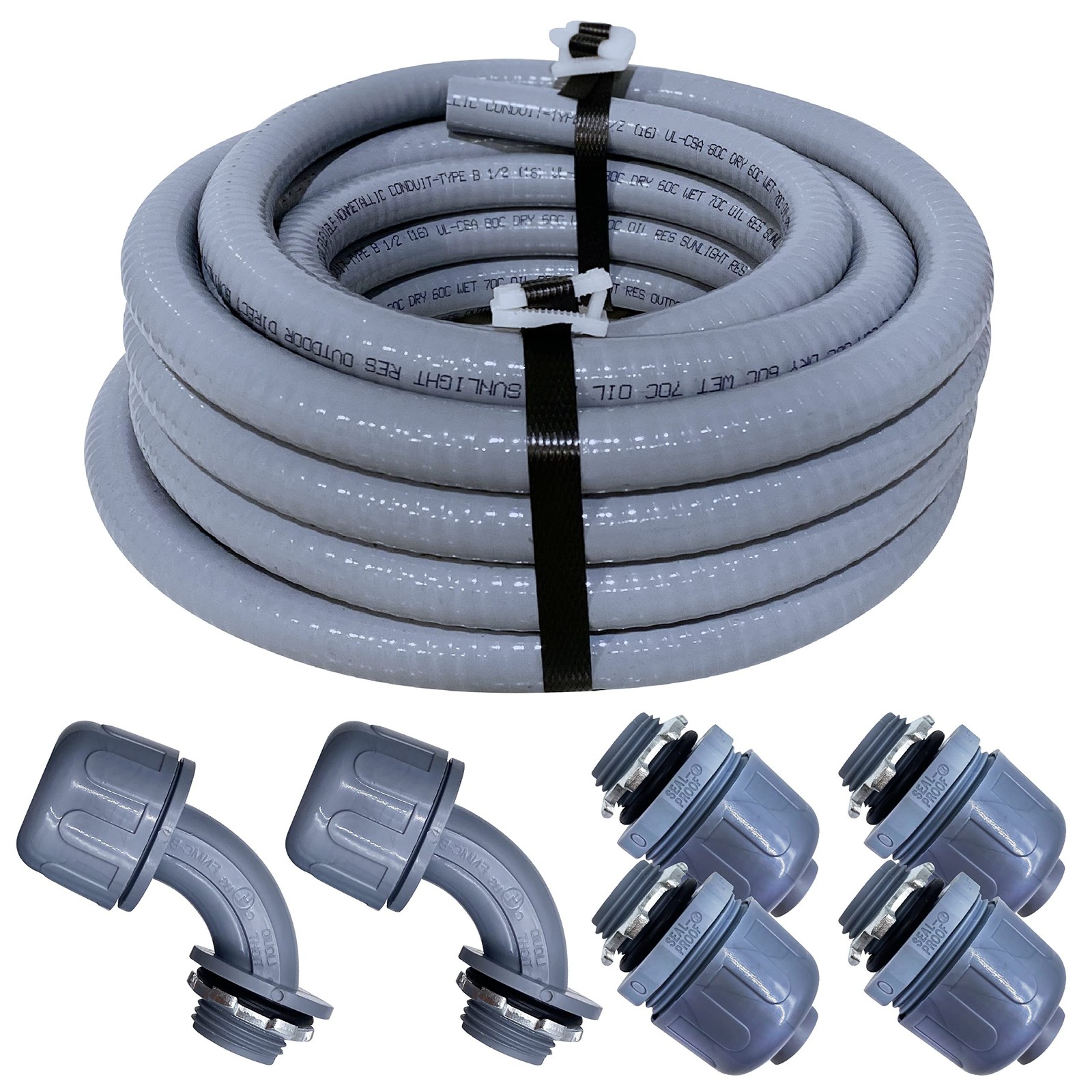 Sealproof 1-Inch Non-metallic Liquid-Tight Conduit and Connector Kit, 25 Foot…