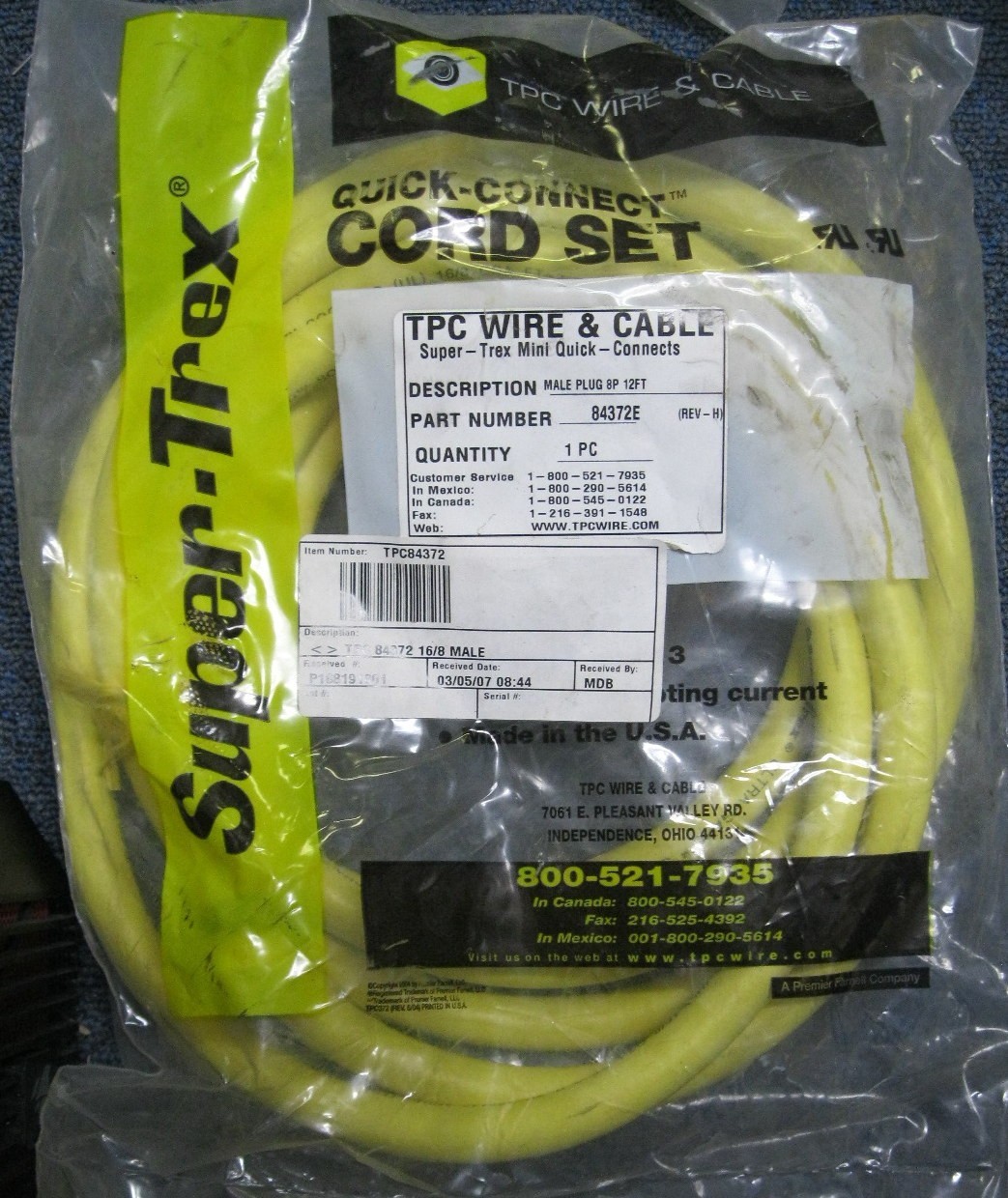 TPC 84372E Cordset Male 8P 12′
