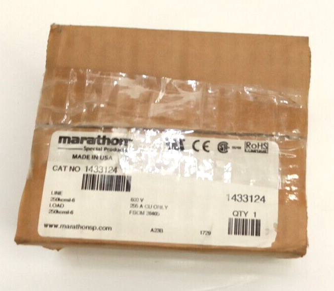 Marathon 1433124 Power Splicer Block CU 3Pole 600V AC/DC 255A 250kcmil #6 Copper