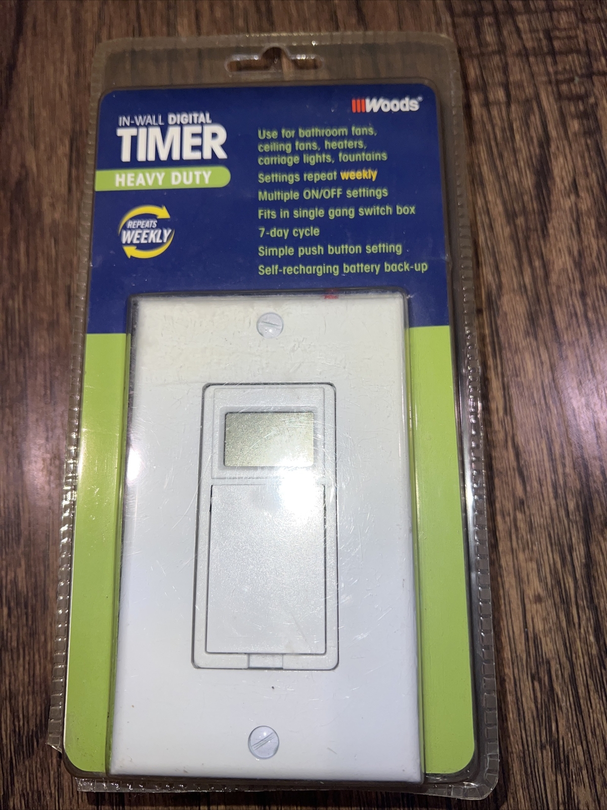 Woods 15-Amp 7-Day In-Wall Programmable Digital Timer Switch, White – Heavy Duty