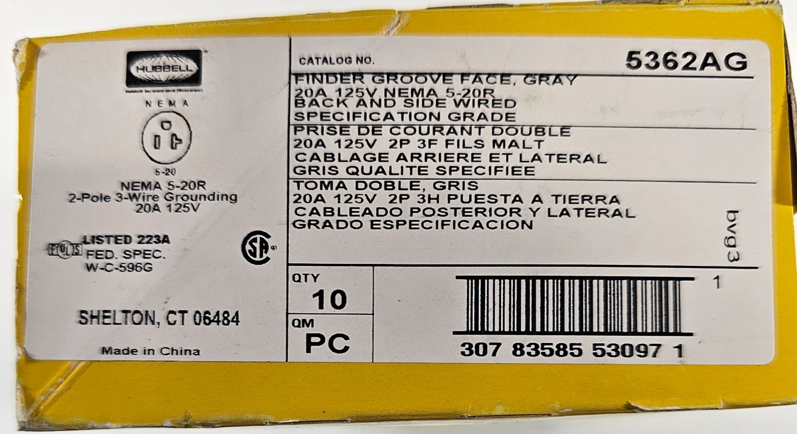 Hubbell 5362AG 20A 125V NEMA 5-20R Duplex Receptacle Gray Lot of 19 New