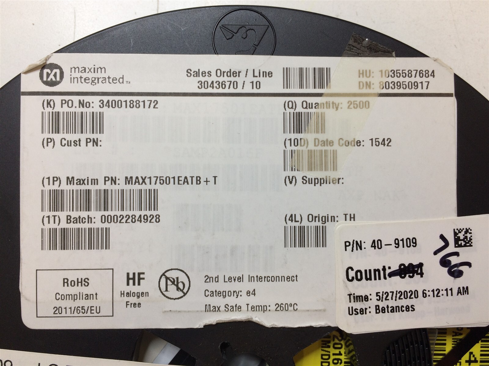 MAX17501EATB+ MAXIM MAX17501EATB IC REG BUCK 3.3V 500MA 10TDFN SMD ROHS 4 PIECES
