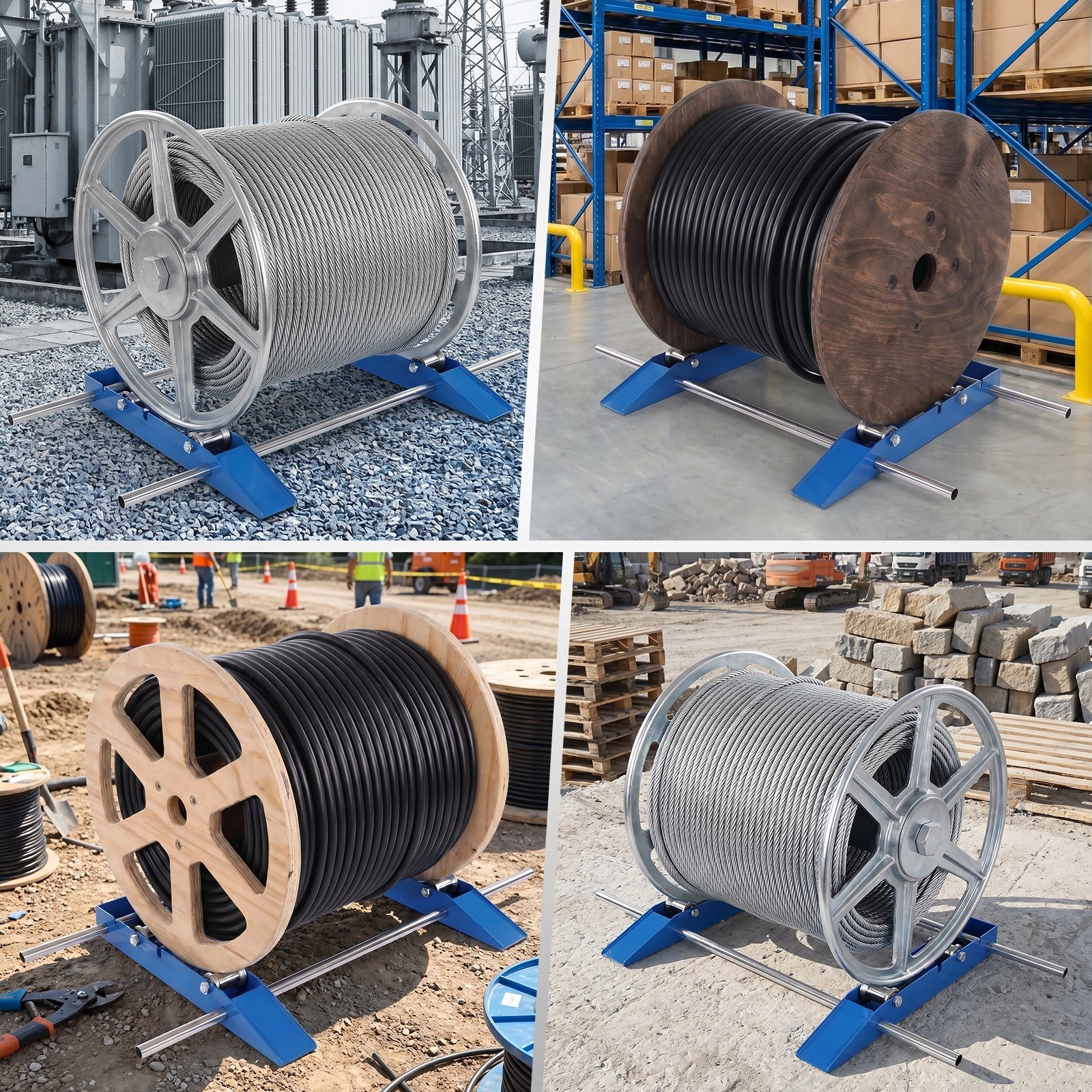 Wire Cable Reel Roller Stand 3307 LBS Commercial Industrial Steel Wire Dispenser