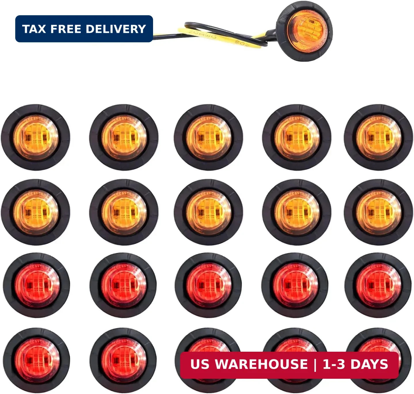 20pcs 3/4 Inch LED Marker Lights – 3rd Gen Round Mini Amber/Red Clearance Lights