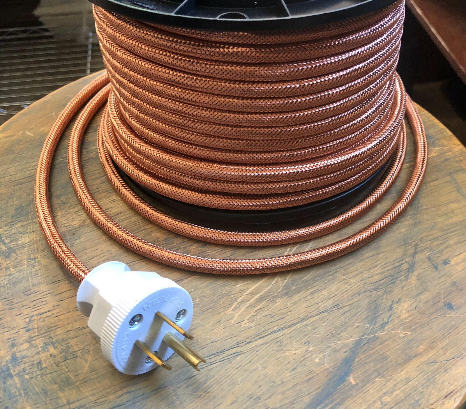 Copper Metal Covered Cord- Round 3wire Metal Braided Cable, Mesh Jack – Per Foot