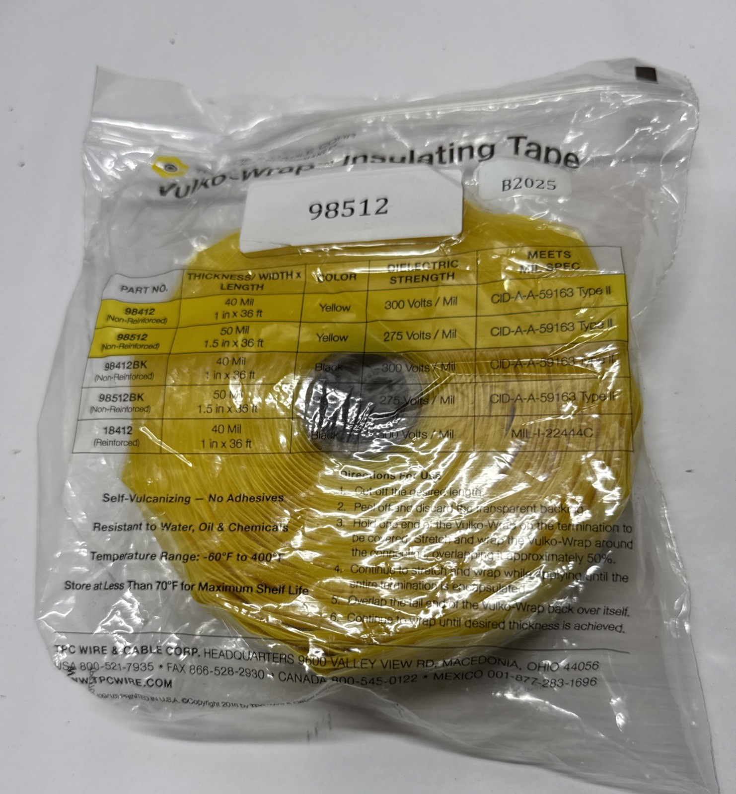 TPC Vulko Wrap Insulating Tape (#98412) 1″ X 36 ft, 50MIL